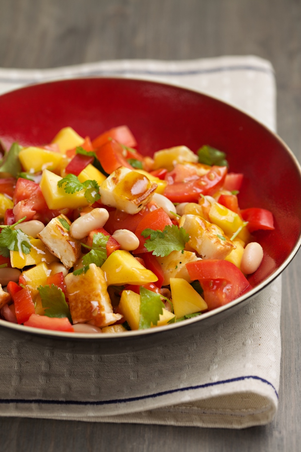 Canellini Bean & Mango Salad with Fried Halloumi | noshbooks.com